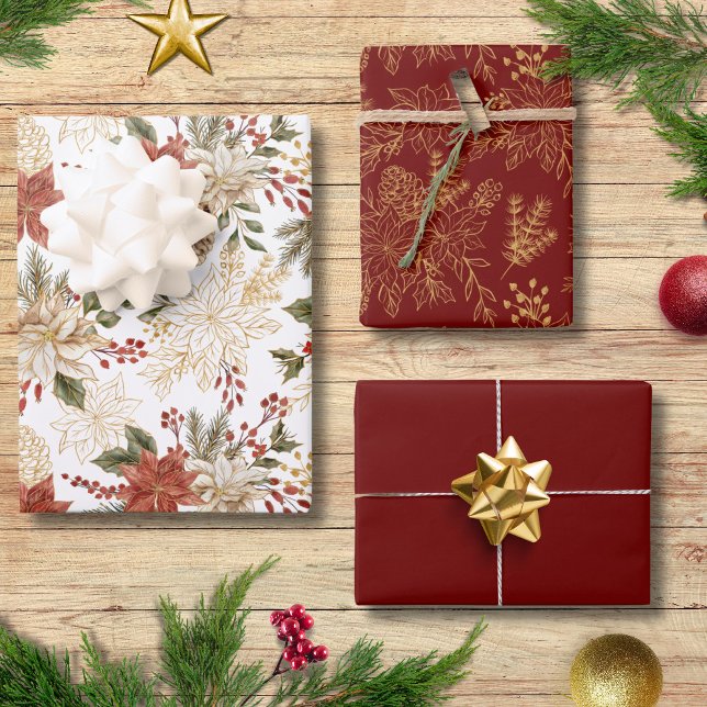 Hoja De Papel De Regalo Elegante Fiesta Festividad Floral Poinsettia (Subido por el creador)