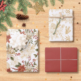 Hoja De Papel De Regalo Elegante Fiesta Festividad Floral Poinsettia