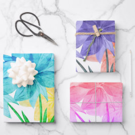Hoja De Papel De Regalo Elegante Flor Flor Azul Púrpura Rosa