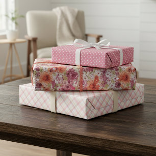 Hoja De Papel De Regalo Elegante Floral Acuarela Rosa Coral Rosado Rubor