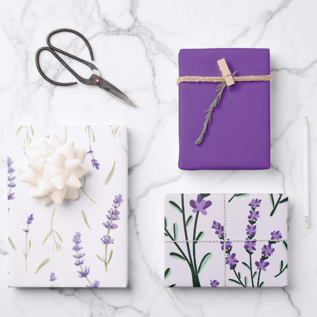 Hoja De Papel De Regalo Elegante Floral de Lavanda (Anverso)