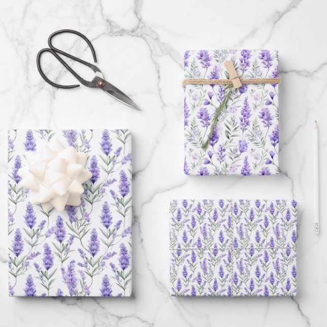 Hoja De Papel De Regalo Elegante Floral de Lavanda (Anverso)