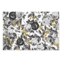 Elegante floral de Rosas de oro blanco negro vinta