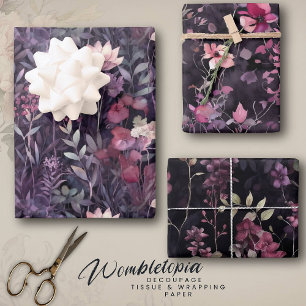 Hoja De Papel De Regalo Elegante Floral Midnight Garden Pink Purple