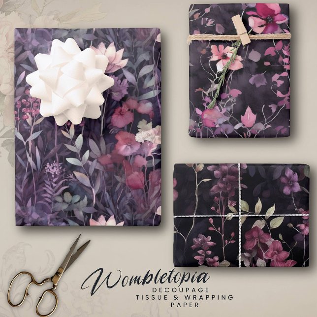 Hoja De Papel De Regalo Elegante Floral Midnight Garden Pink Purple (Subido por el creador)