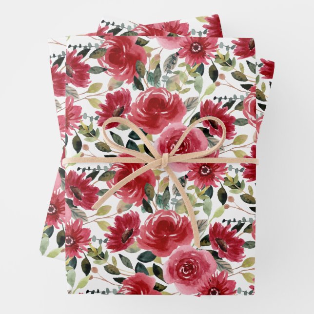 Hoja De Papel De Regalo Elegante Floral Roja (In situ)