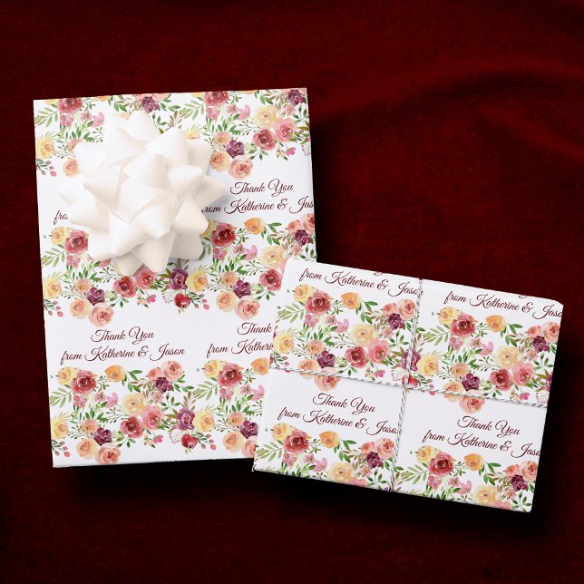 Hoja De Papel De Regalo Elegante Floral Rojo Burdeos Monograma Boda (Subido por el creador)