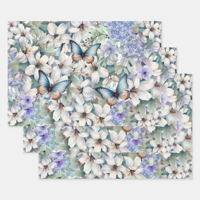 Hoja De Papel De Regalo Elegante floral y mariposas (Set)
