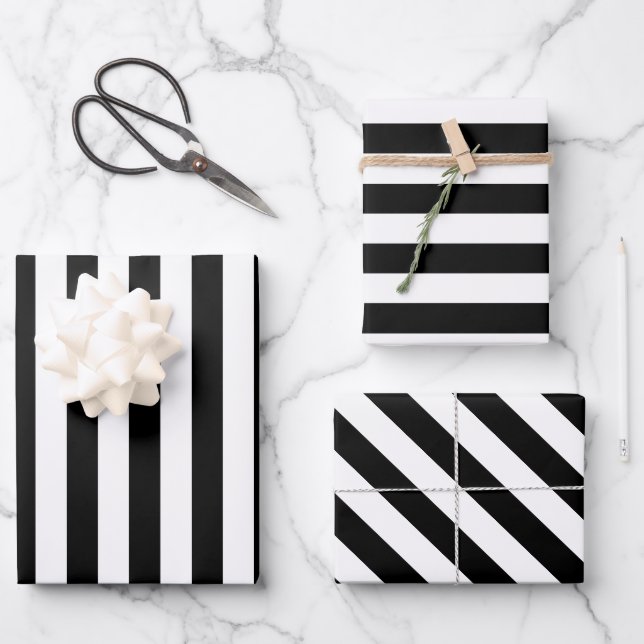 Hoja De Papel De Regalo Elegante franja blanca y negra (Anverso)