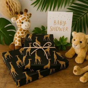 Hoja De Papel De Regalo Elegante Giraffe Imprimir negro y oro
