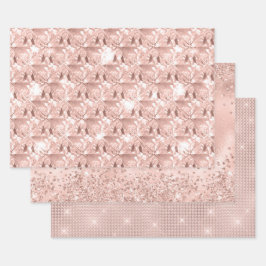 Hoja De Papel De Regalo Elegante Glamuroso Femenino Rosa Rosado y Plateado