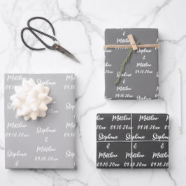 Hoja De Papel De Regalo Elegante Gray Bride Groom nombra Bodas