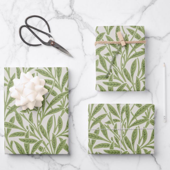 Hoja De Papel De Regalo Elegante Guillermo Morris Green Willow Leaves (Anverso)