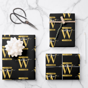 Hoja De Papel De Regalo Elegante guión moderno en negro y oro