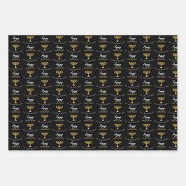 Hoja De Papel De Regalo Elegante Happy Hanukkah Golden Menorah Monograma