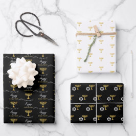 Hoja De Papel De Regalo Elegante Happy Hanukkah Golden Menorah Monograma