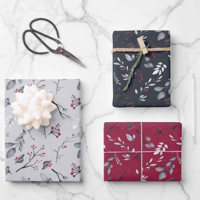 Hoja De Papel De Regalo Elegante Holly deja a los Navidades de las Berries (Anverso)