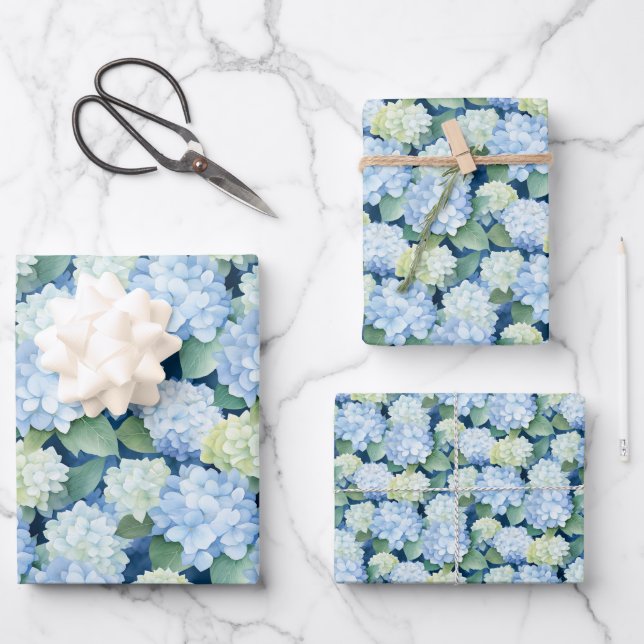 Hoja De Papel De Regalo Elegante Hydrangea Azul (Anverso)