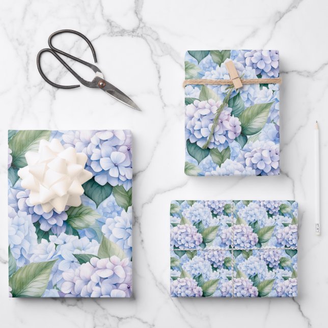 Hoja De Papel De Regalo Elegante Hydrangea Azul (Anverso)