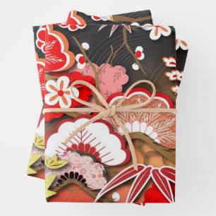 Hoja De Papel De Regalo Elegante Kimono otoñal japonés