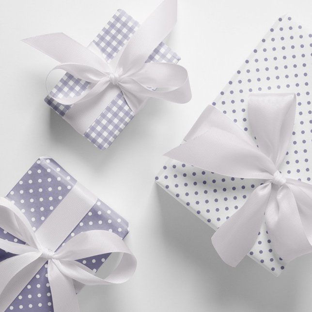 Hoja De Papel De Regalo Elegante Lavender Polka Dots Gingham Pattern Mix (Elegant, pastel lavender polka dots and gingham checks pattern mix and match wrapping paper sheets.)