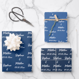 Hoja De Papel De Regalo Elegante Marina Azul Bride Groom nombra Bodas
