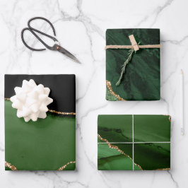 Hoja De Papel De Regalo Elegante mármol de ágata verde dorado con brillo