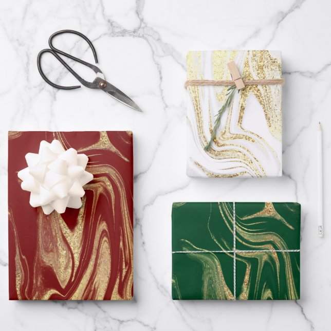 Hoja De Papel De Regalo Elegante mármol dorado moderno  (Anverso)