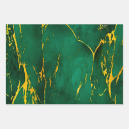 Hoja De Papel De Regalo Elegante Mármol verde esmeralda y oro