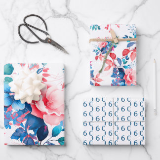 Hoja De Papel De Regalo Elegante Moda acuarela Floral 60 cumpleaños