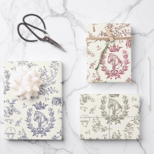 Hoja De Papel De Regalo Elegante Moda Clásica Toile Ecuestre (Anverso)