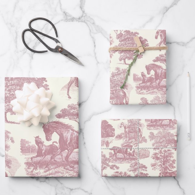 Hoja De Papel De Regalo Elegante Moda de la tela de caballo rosa (Anverso)