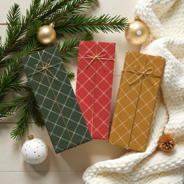 Hoja De Papel De Regalo Elegante Moda Navidades Mínimos Doble Patrón De Ci (Elegant Chic MinimalChristmas Bow & Ribbon Pattern Wrapping Paper Sheets)