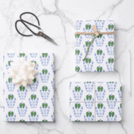 Hoja De Papel De Regalo Elegante Monograma Con Navidades De Vestido Verde