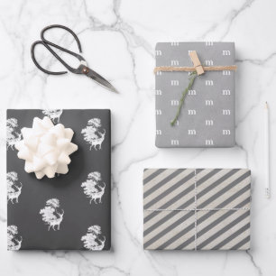 Hoja De Papel De Regalo Elegante Monograma Gris Masculino Moderno