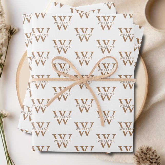 Hoja De Papel De Regalo Elegante Monograma Personalizado Personalizado Bla (Elegant Personalized Monogram Name Custom White Wrapping Paper Sheets)