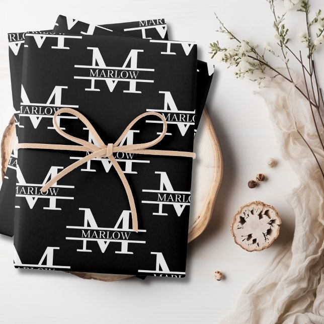Hoja De Papel De Regalo Elegante Monograma Personalizado Personalizado Env (Elegant Personalized Monogram Name Custom Wrapping Wrapping Paper Sheets)