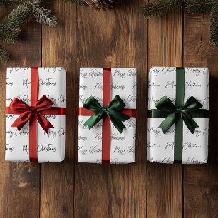 Hoja De Papel De Regalo Elegante Monotone Black White Merry Navidad