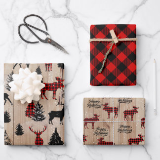Hoja De Papel De Regalo Elegante moose moderno de lumberjack