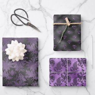 Hoja De Papel De Regalo Elegante morado negro floral