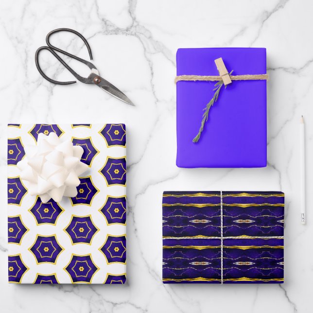 Hoja De Papel De Regalo Elegante morado real y oro (Anverso)