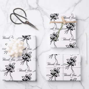 Hoja De Papel De Regalo Elegante Motif Floral Blanco/ Negro Gracias Ocasió