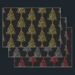 Hoja De Papel De Regalo Elegante Motif Gold Silver y Red Christmas Tree<br><div class="desc">*Personalizar con tu texto.</div>