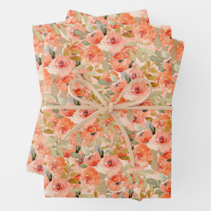 Hoja De Papel De Regalo Elegante Naranja acuarela floral