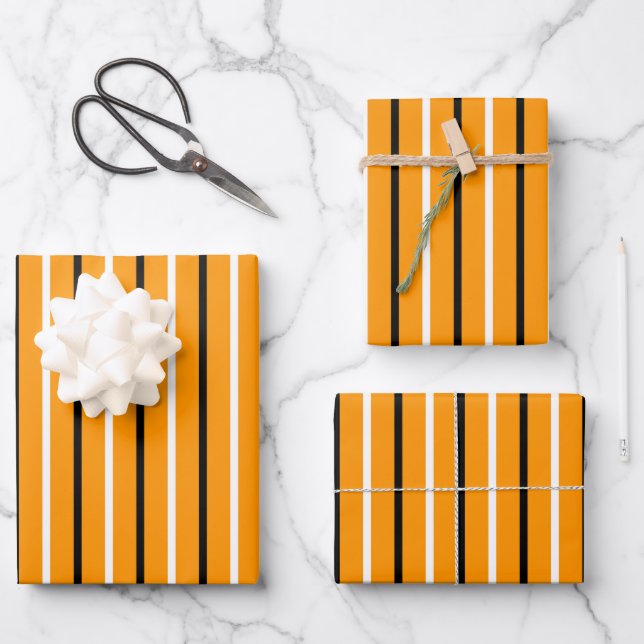 Hoja De Papel De Regalo Elegante Naranja Envuelto a rayas (Anverso)