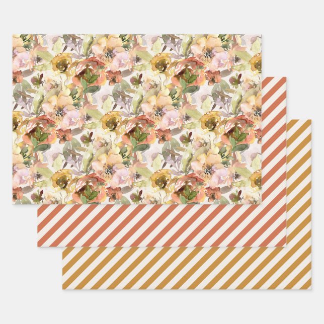 Hoja De Papel De Regalo Elegante Naranja quemado Otoño Amarillo Floral de  (Set)