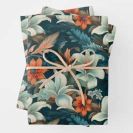 Hoja De Papel De Regalo Elegante Naranja Turquesa Flor Patrón Floral