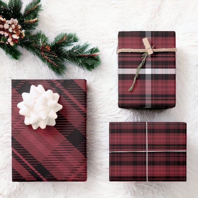 Hoja De Papel De Regalo Elegante Navidades rojos estampado de franela (Elegant red Christmas flannel plaid pattern Wrapping Paper Sheets)
