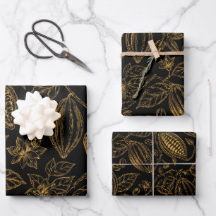 Hoja De Papel De Regalo Elegante Negocio de Fruta de Flor de Cacao de Oro 
