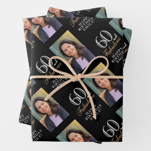 Hoja De Papel De Regalo Elegante negro 60 y fabuloso cumpleaños 60 Foto
